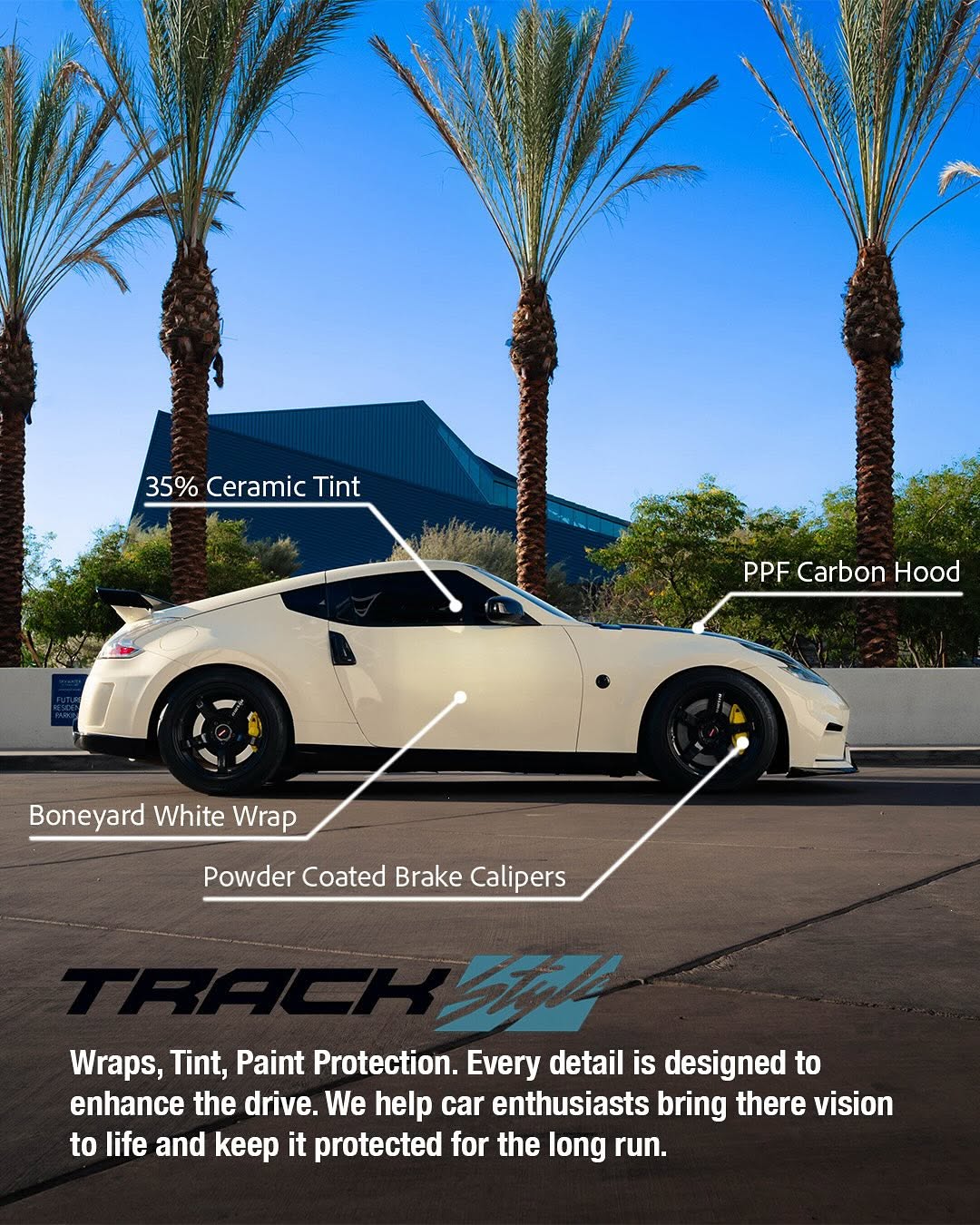 35% Ceramic Tint on White Nissan 370Z — TrackStyle Phoenix